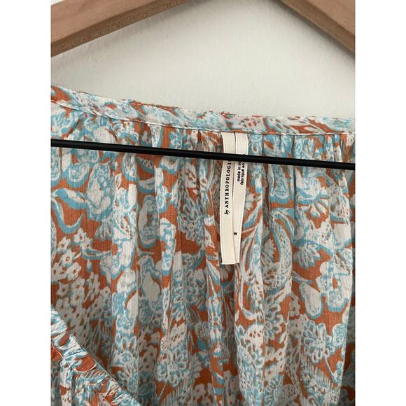 Anthropologie Floral Shirred Top Oversized Bohemian Hippie Tie Long Sleeves - Picture 11 of 11